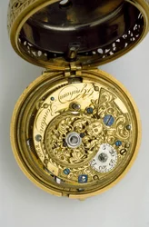 Relógio com cilindros em par de ouro com repetição de quarto, 1744 (ouro) (ver também 1217830-1)